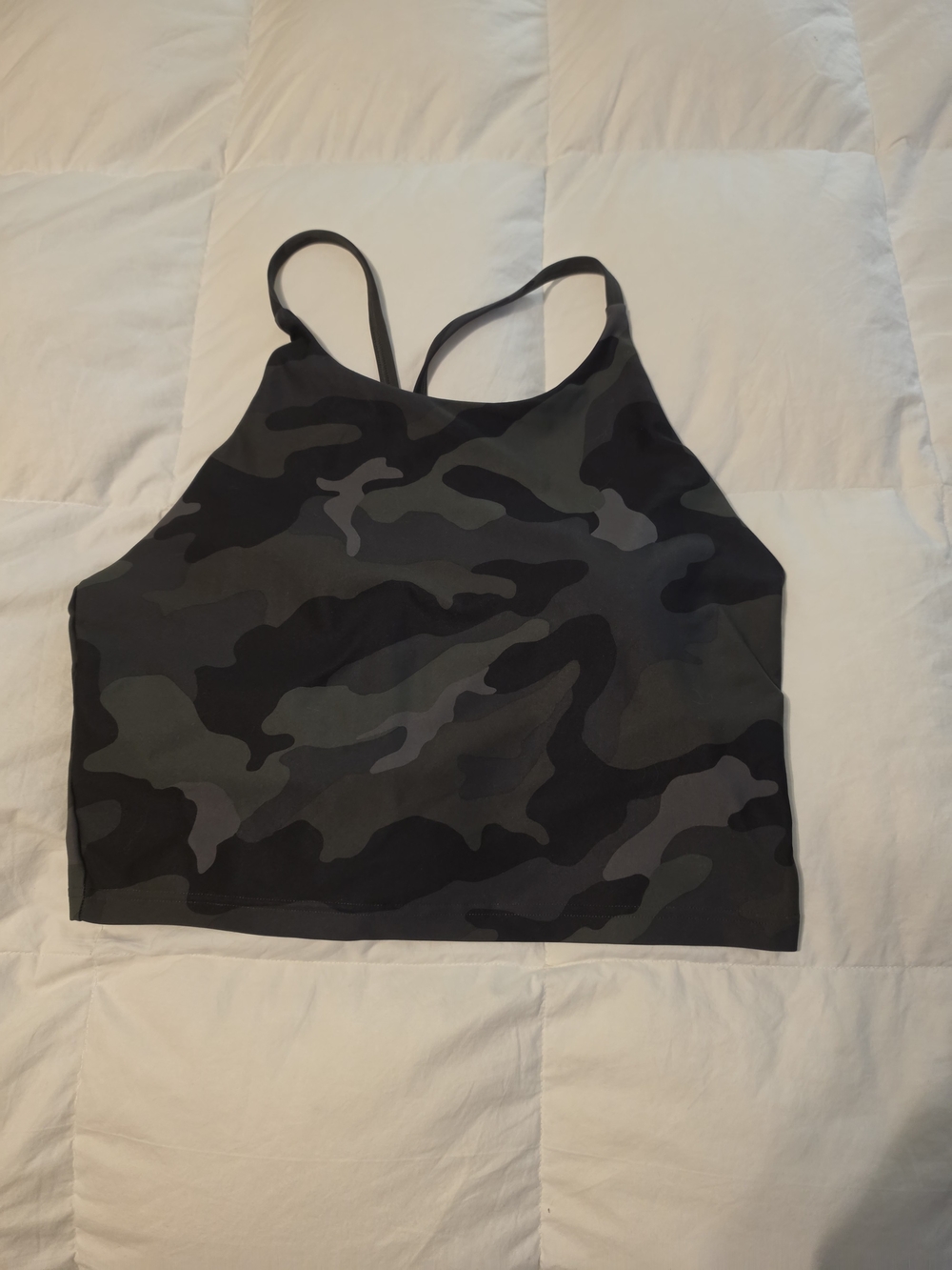 Old Navy Camo Cropped Tank With Built In Bra, Black & Gray